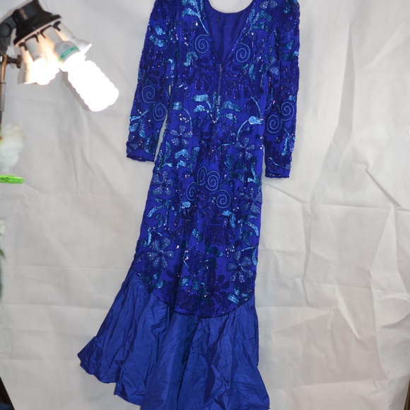 Ashley of London Vintage 100% silk /beaded/sequin Dress SZ L - Picture 9 of 14